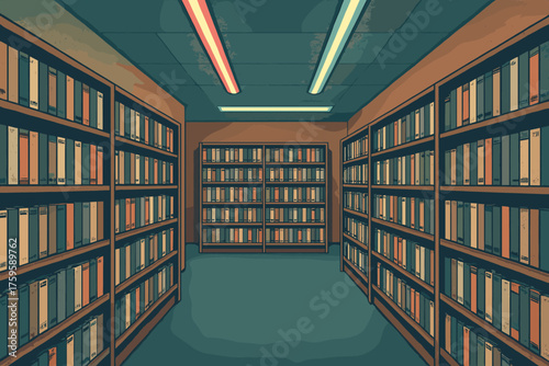 Interior lights neon above cassettes nostalgia vector vhs illustration store rental nostalgic
