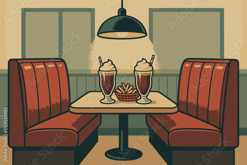 Vector soda fries illustration pendant vinyl light basket vintage red shop booth