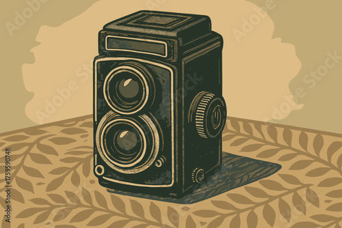 Scene cloth nostalgia black vector retro nostalgic tones sitting camera reflex illustration