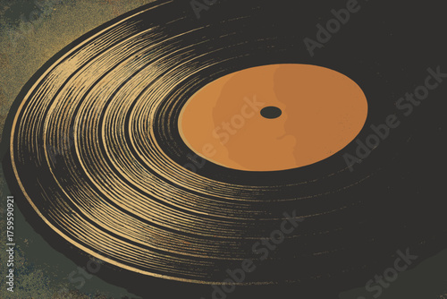 Retro vector glow record soft vinyl light grooves details under highlighted illustration