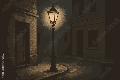 Muted illustration glow shading vector vintage textured gaslamp retro corner soft