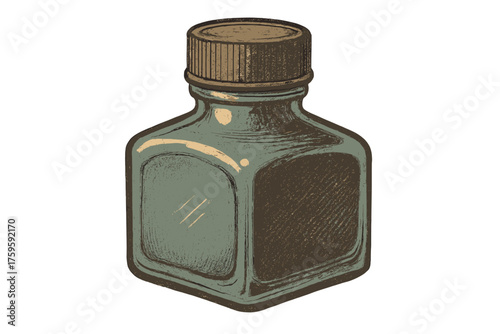 Retro light illustration inkbottle surface textured tones vintage subtle vector curved