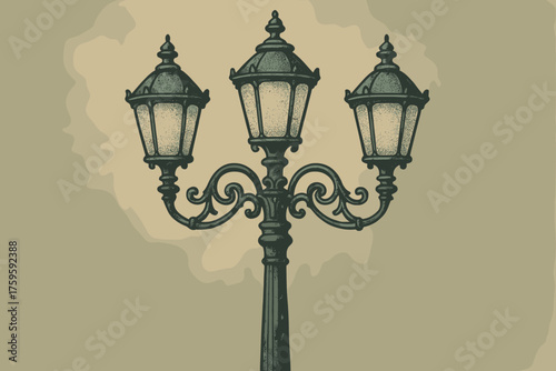 Illustration look aged vector lamps lanternpost creating frosted muted vintage