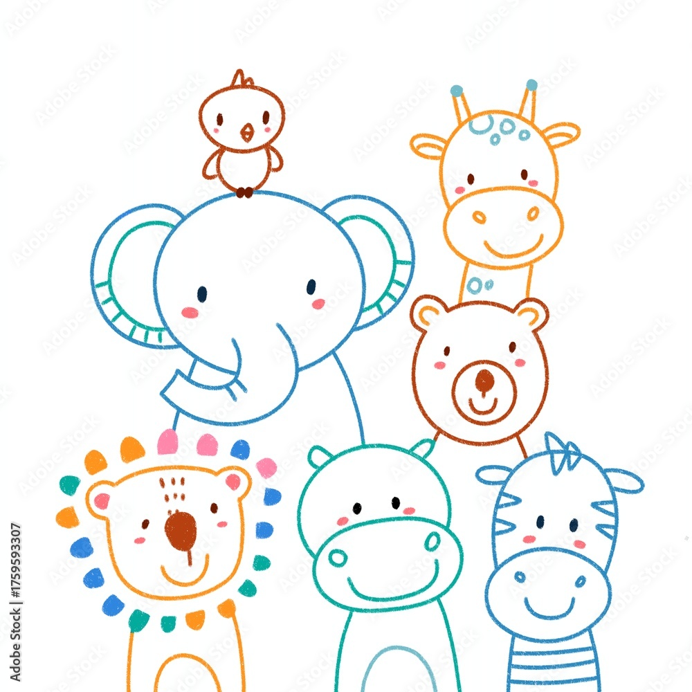 Fototapeta premium funny cartoon animal family vector hand drawn