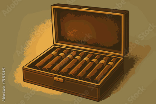 Shown interior retro velvet warm illustration lighting vector cigar luxurious box golden