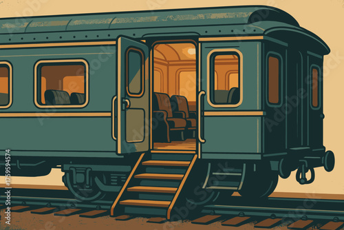 Leading steps illuminating illustration vector up glow vintage railcar warm golden