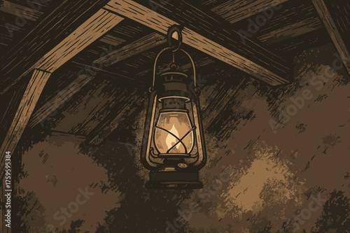 Casting warm vintage shadows from wooden attic textured illustration oil walls vector