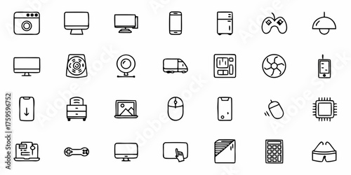 Collection of versatile tech icons for user interface design, perfect for websites and app development, offering a modern and clean aesthetic originally created as scalable vector graphics