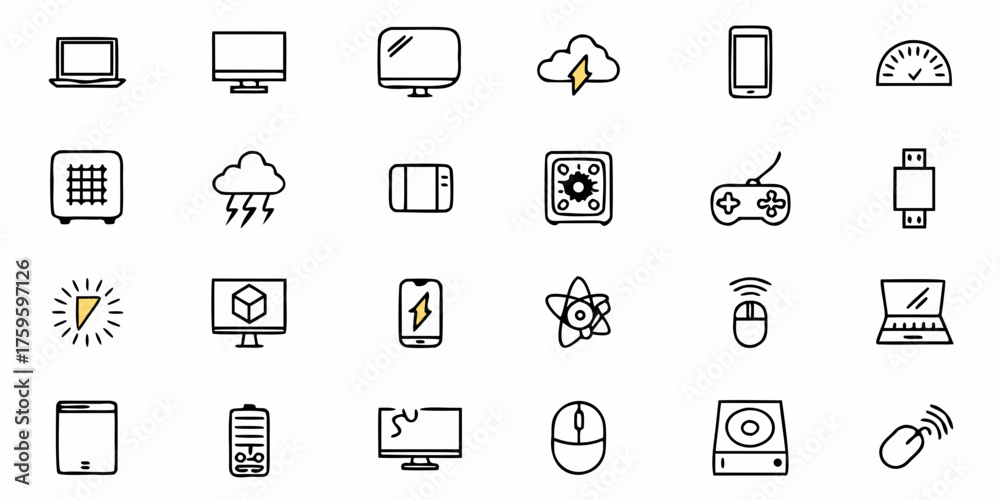 Fototapeta premium Modern technology icons representing digital devices and connectivity, reflecting a sleek, minimalist style perfect for websites or app design, originally a scalable vector graphic