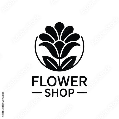 Elegant black and white flower shop logo design