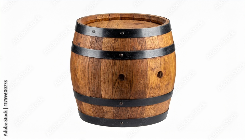 Obraz premium Wooden Barrel with Metal Bands on Stand