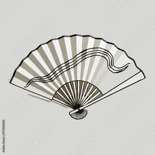 Decorative hand fan with intricate design in neutral colors  