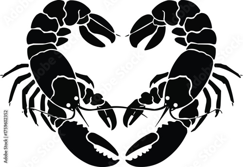Two lobsters forming a heart shape with claws