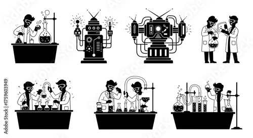 Scientists and advanced laboratory equipment in various research settings