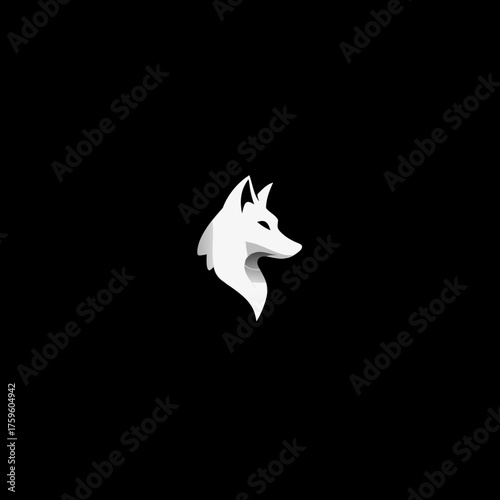 Stylish white fox head illustration on a black background. Modern minimalist vector logo design for branding and identity.