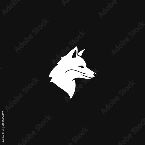 Modern White Fox Head Silhouette Icon on Black. Abstract Wildlife Animal Profile for Graphic Design, Logo, Mascot, or Brand.