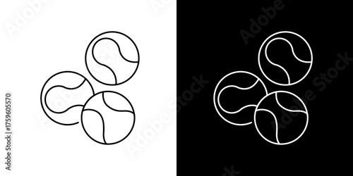 Tennis Balls A set of three outlined sports equipment icons for various design applications