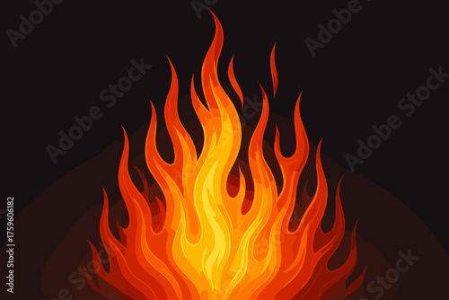 Vector dark tones illustration sharp tips glowing fireflame red yellow vivid orange
