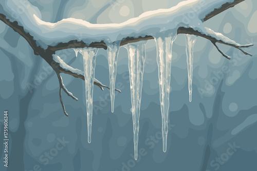 Natural illustration vector details tree daylight icicles covered icicle branch glowing winter