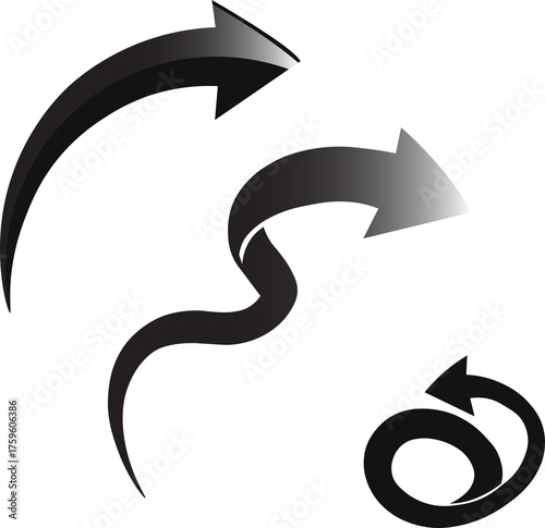 Vector set of four gold 3D arrows as business symbols