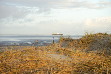 Keuken achterwand Duingras Strand met bootje in zee  © vip-photoworld