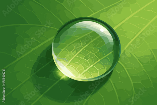 Light veins soft leaf illustration beneath dewdrop subtle clear magnified magnifying vector