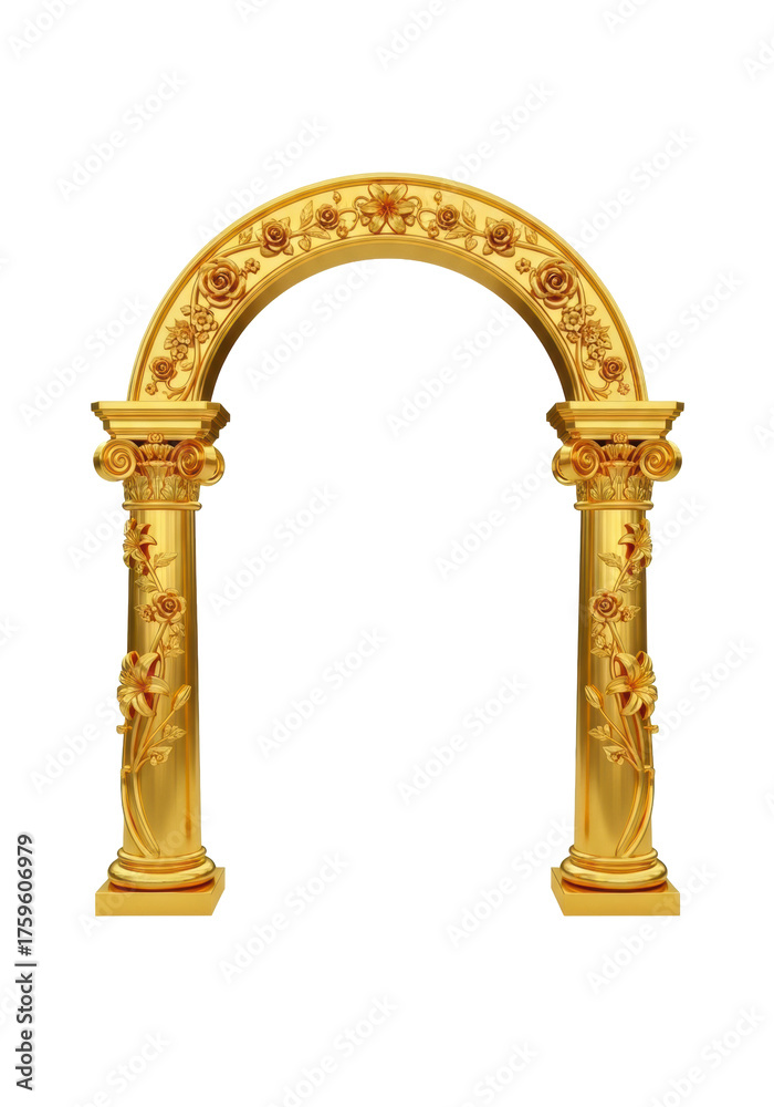 Naklejka premium Decorative Golden Arch With Floral Patterns And Gemstone Accents For Royal Architectural Design