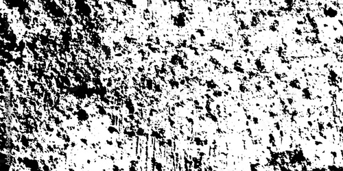 Distress urban overlay spotted concrete grain surface grainy noise rust wall grunge black splatter and white background. damaged chalk crack rough ink wall texture.	