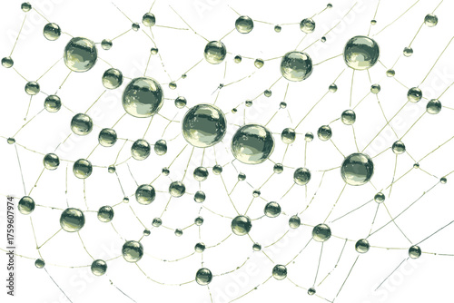 Soft reflective simple illustration raindroplets beads spiderweb raindrops strands light glowing vector