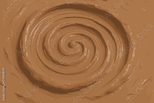 Clay swirl vector illustration circular grooves wet texture surface emphasizing freshly