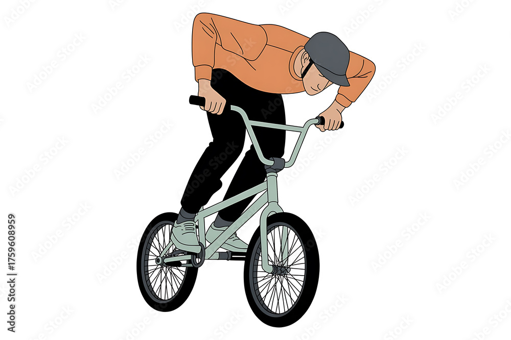 Fototapeta premium Cyclist performing a trick on a BMX bike, showcasing skill and dynamic movement.