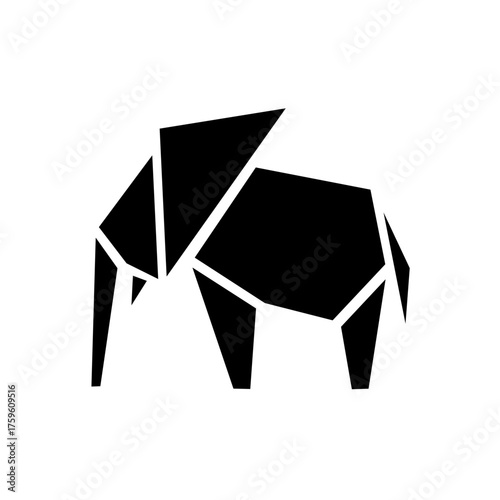 Geometric elephant silhouette in origami style, symbolizing strength, wisdom, and stability in a clean and minimalist modern design.