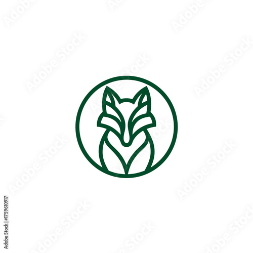 Elegant minimalist fox head line art illustration in a green circle. Modern geometric animal design, sleek and stylized vector art.