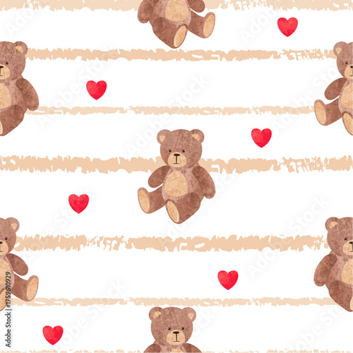 Cute little teddy bear pattern. Vector childish print
