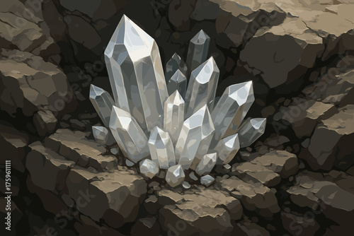 Photorealistic crystals reflecting sparkling vector light illustration stone quartz surface facets gradients