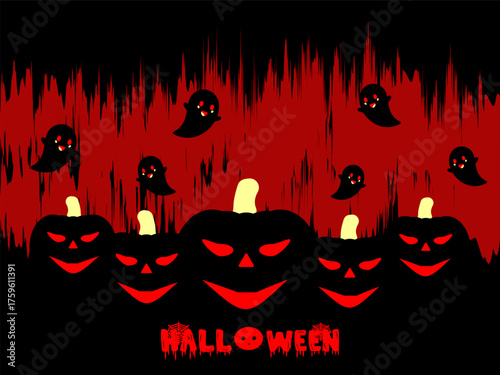 Happy Halloween party banner, poster or web header design with Spooky pumpkin and creative typography vector illustration.