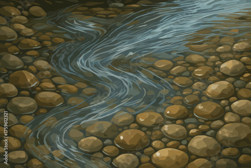 Over ripples illustration gradients flowing showing shallow refraction vector stream light pebbles