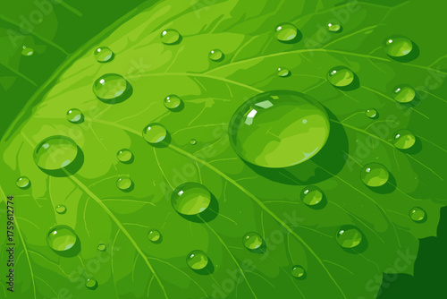Leaf surface illustration naturally glowing vector dewy smooth water daylight green