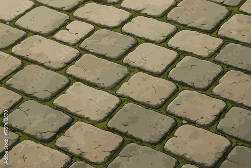 Detail stones illustration pavement moss cracks adding vector realism cobblestone uneven old