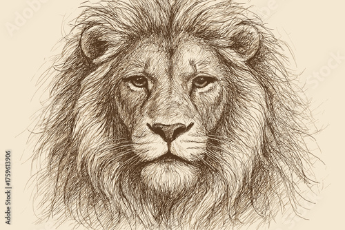 Sketch shaded detailed flowing mane lines portrait lion majestic vector eyes illustration