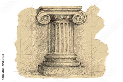 Illustration grooves feel vertical classical vector column sketch base capital hatching muted