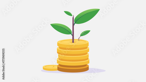 Golden coins with plant sprouting symbolizing financial growth