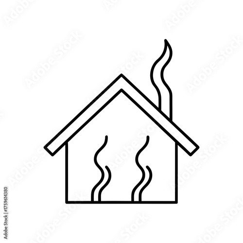 Outline of a house with smoke coming from chimney on transparent background