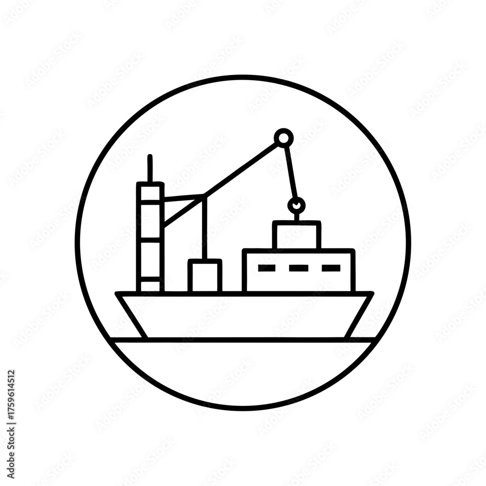 Obraz premium Outline drawing of a cargo ship inside of a circle on transparent background