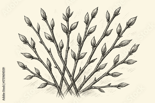 Cluster branchline thin leaf expressive branches sketch strokes textures illustration vector