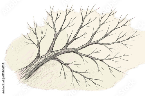 Vector twigs detailed lines illustration rough tree bark crosshatched sketch branch texture
