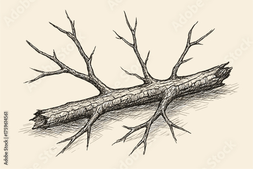 Illustration vector textured cracked twigs rough shading branch fallen texture emphasizing
