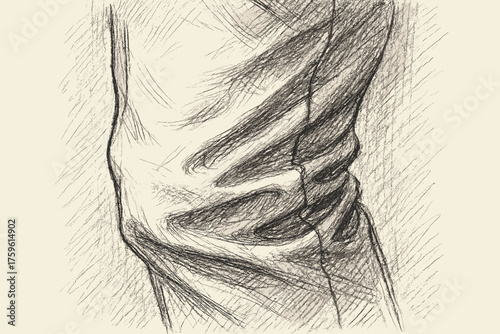 Shadows area detail knee wrinkling volume illustration fabric reinforcing sketch vector trousers