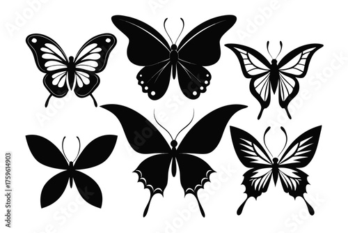 Set of vector butterflies with floral and nature elements