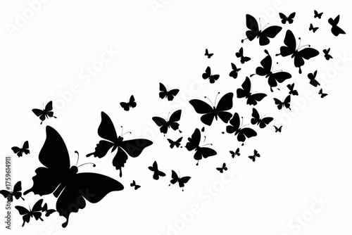 Butterfly silhouette vector on white background with floral and nature elements